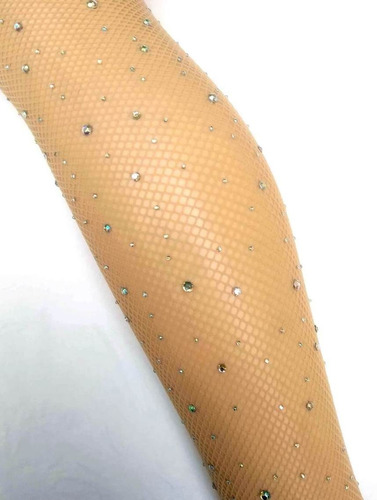 Imagen 5 de 8 de Medias Red Negras Con Brillos Strass Can Can Tiro Alto Talle Unico