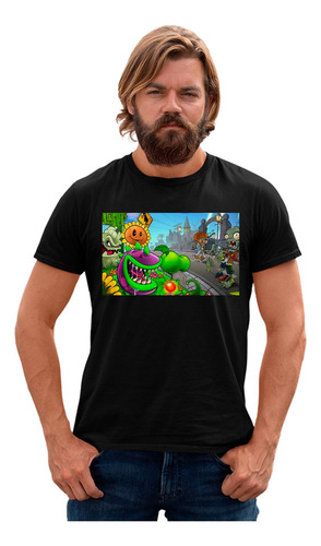 Playera Alfa Negra Batalla Plantas Vs Zombies