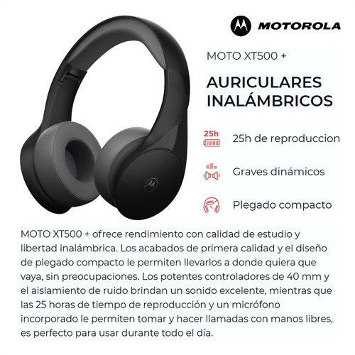 Diadema Audifonos Bluetooth + Cable 25h Motorola Moto Xt500+
