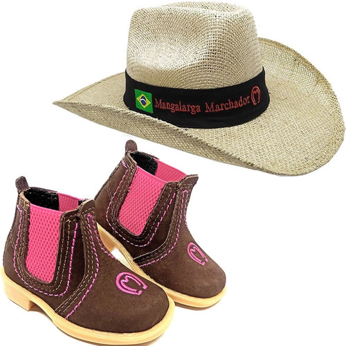 Kit Infantil Feminino Menina Chapeu Mangalarga E Bota Rosa