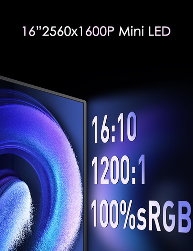 Caperave Portable Monitor Mini Led 144hz, 16 2560x1600 Qhd 6
