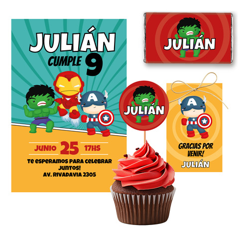 Kit Imprimible Personalizado Superheroes Marvel Cumpleaños!