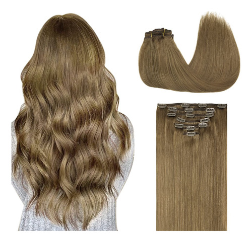 Extensiones De Cabello Humano Con Clip, Color Marron Medio,