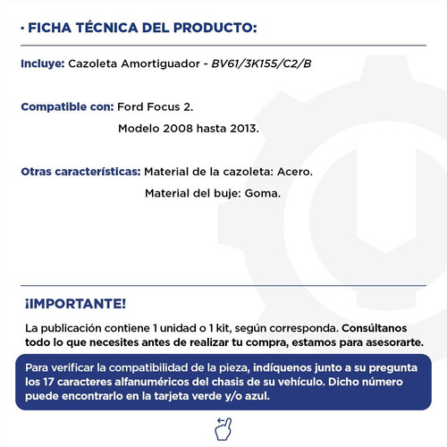 Imagen 2 de 9 de Cazoleta Amortiguador Ford Focus 2 08/13 Original