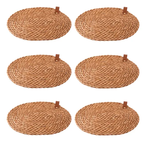 Kit 6 Sousplat Americano Redondo Palha Natural/ Rattan Marrom-cla...