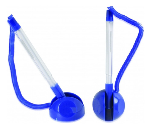12 Bolígrafo Con Cordón Y Base Adhes. Imperdible Mostrador Tinta Azul Exterior Agua