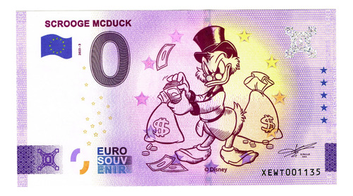 Billete 0 Euro Souveni Scrooge Mc Pato Disney Alemania 2023 