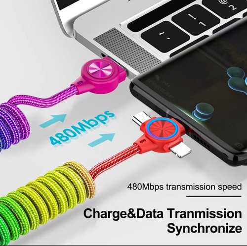 Imagen 3 de 4 de Cable Cargador Rápido Triple / Tipo C Micro Usb Lightning /