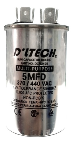 Capacitador De Marcha 5 Mfd 370 / 440v Dltech