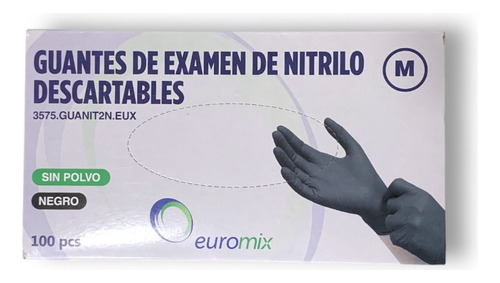 Euromix Guantes De Nitrilo Descartables M Negros 100u. Caja 
