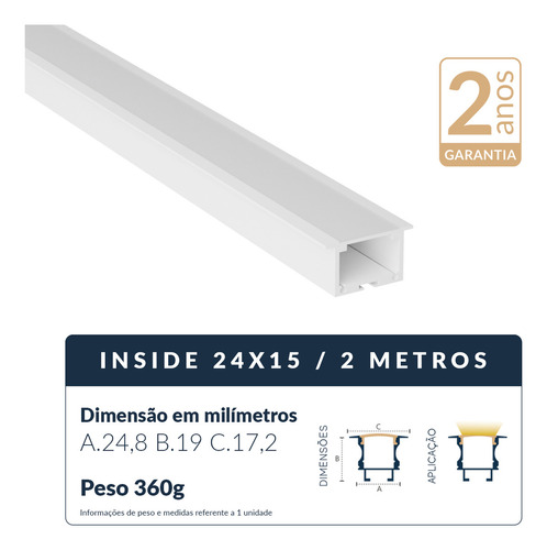 Perfil Led Barra Risque Inside 24x15mm 2 Metros Embutir Branco Em Aluminio Cod:338255608 Deluxe By Avant