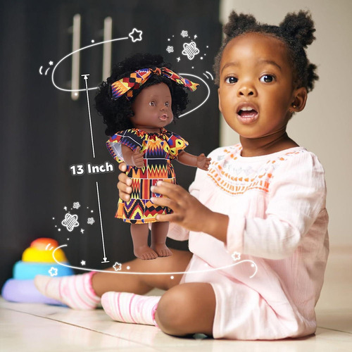 Muñeca Negra Bebé Gagaku 33 Cm Con Cabello Rizado