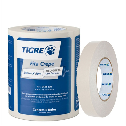 Fita Crepe Tigre 24mmx50m Marcação Multiuso  - 6 Unidades