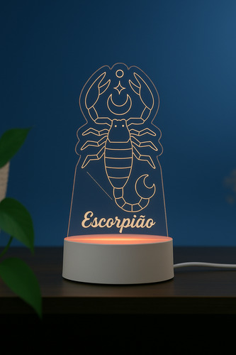 Luminária Led 3d Signo Escorpião - Abajur De Mesa