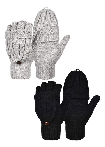 2 Pares De Guantes De Invierno Sin Dedos Para Mujer Guantes