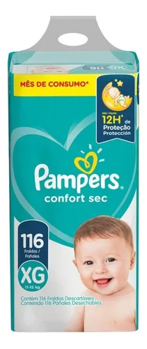 Fraldas Pampers Confort Sec XG x 116 unidades