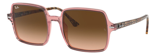 Anteojos de sol Ray-Ban I-Shape Square II Standard con marco de acetato color gloss transparent pink, lente pink/brown degradada, varilla brown havana de acetato - RB1973