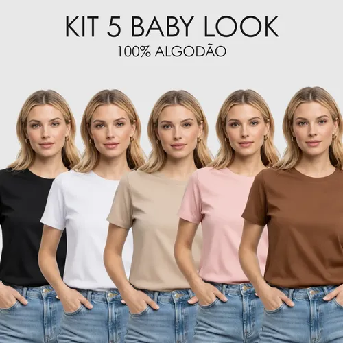 Kit 5 Blusas Baby Look Femininas
