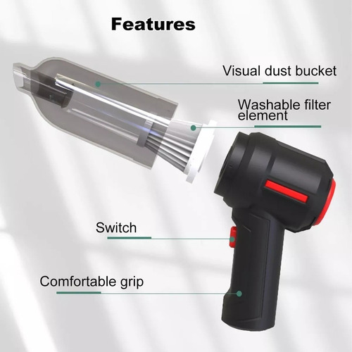 Aspirador Carro Vácuo 9000pa 120w 3-em-1 Sem Fio Portátil