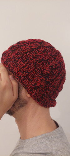 Gorro De Lana Tejido A Mano Artesanal Gm04 Único Adulto Bordó Melange