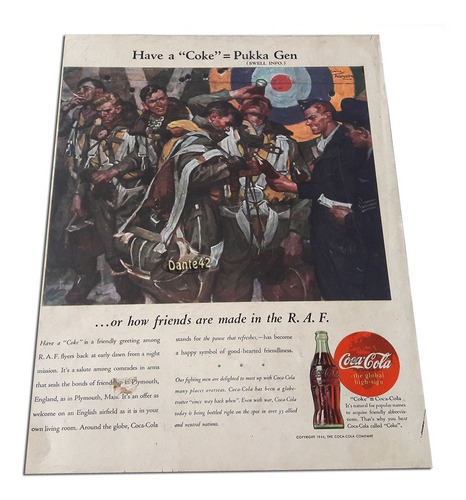 Dante42 Publicidad Antigua Retro Gaseosa Coca Cola 1944