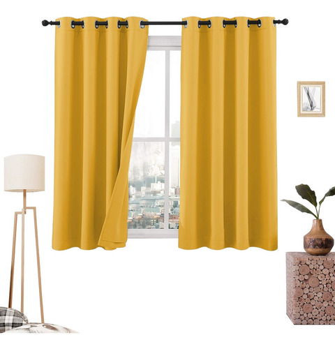 Cortinas Blackout 275cm Ancho X 160cm Alto - En 2 Páneles Color Oro