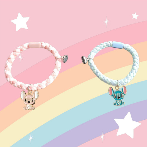 Pulsera Stitch /ángel Magnético Para Compartir Amistad Azul Acero 5 Cm 22.86 Cm