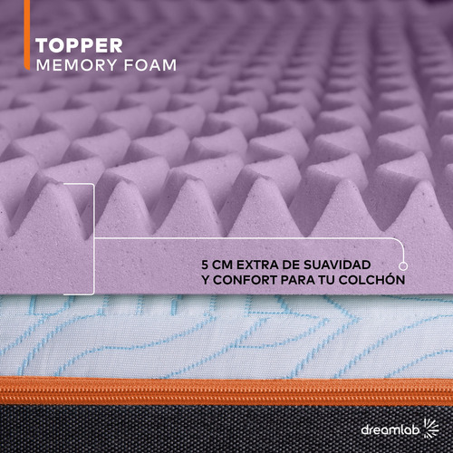 Dreamlab Colchoneta Memory Foam 5cm Lavanda, Individual-