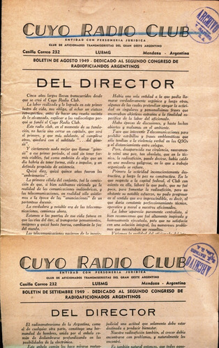 Cuyo Radio Club (mendoza) Boletín Agos. Y Sep. 1949