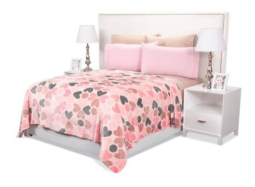 Cobija Corazones Queen Size Muy Suave Cobertor Queen Rosa