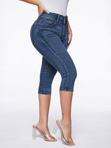 Flamingals Pantalones Capri Cintura Media Multi Botón