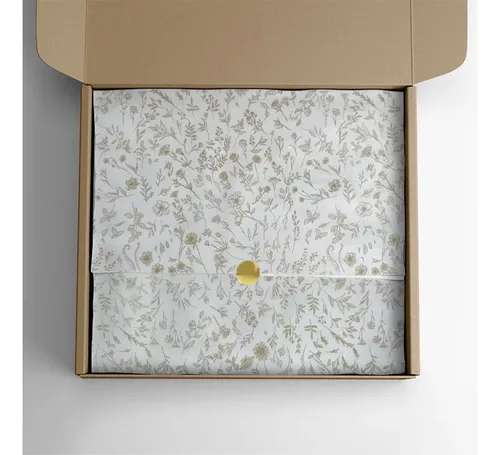 Papel de Seda Estampa Floral Dourada 30x68 cm 100 Folhas Eco Box