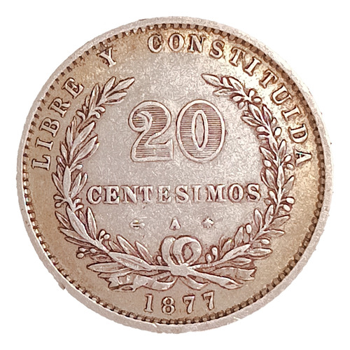 Uruguay 20 Centésimos 1877 A Plata 900 Exc Km 15