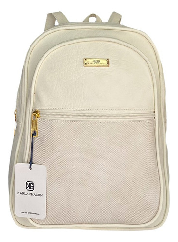 Morral Bolso Mochila Dama Mujer Mediano Karla Chacon Color Beige Diseño De La Tela Sintético