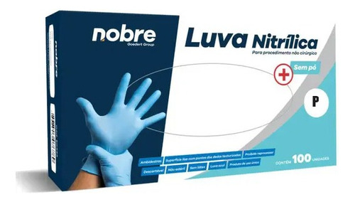 Luva Nitrílica Azul Sem Pó Não Cirúrgico 100 Un P Nobre