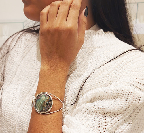 Pulseira Bracelete Em Prata 925 Com Abalone