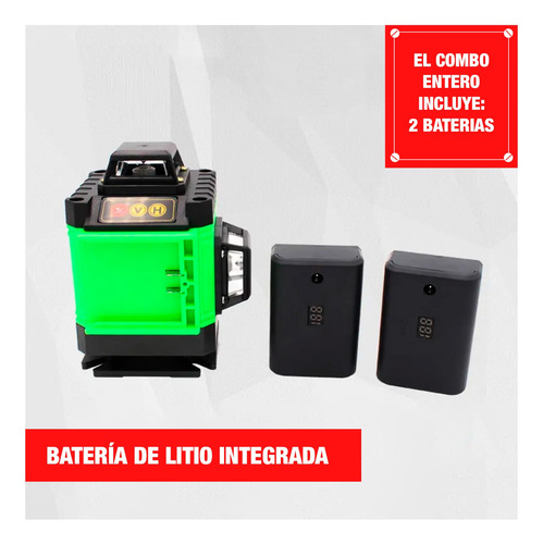 Nivel Láser Verde 16 Líneas 4d Batería Multiusos + Lentes