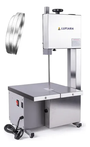 Máquina Serra Fita De Bancada 1,46m + Serra Extra - Para Cortar Carne Osso Peixe Congelados - Para Açougue Mercearia - Inox - Marca Lufiara