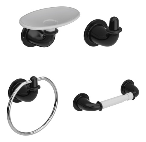 Kit Grival Para Baño Por 4 Accesorios Valencia Negro