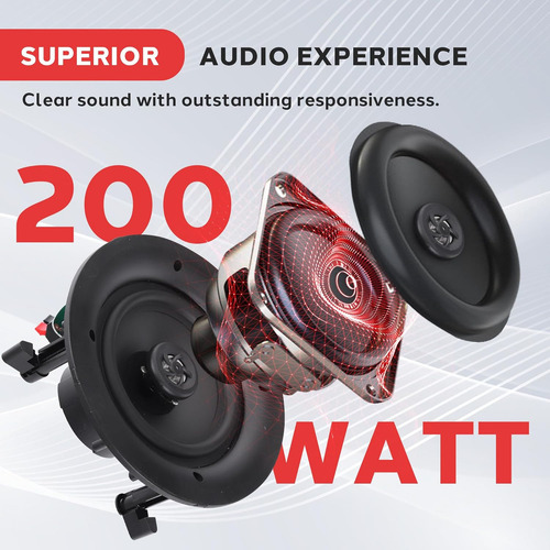 Bocinas Empotrables 6.5 Pulgadas para Techo o Pared Pyle 2 vias Sistema de Sonido de Alta Calidad Midbass Tweeter Polímero Potencia de 200W Blanco