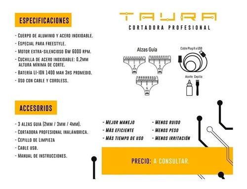 Imagen 3 de 3 de Maquina Corta Pelo Patillera Taura Mr Black Profesional