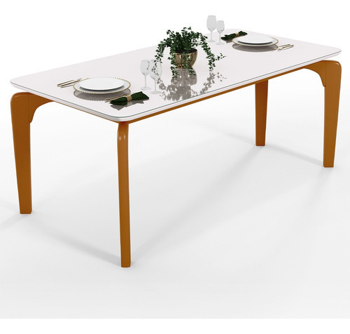 Mesa 6 Lugares Capri 160cm Tampo De Vidro Off White Nature Cor dos pés Madeira