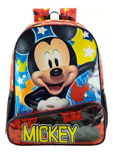 Mochila Escolar Infantil De Costa Mickey Mouse Disney Cor Vermelho Desenho do tecido Colorido