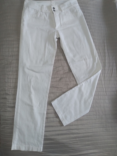 Pantalón Blanco D Vestir Tiro Bajo Recto T M/l Semi Elastiza