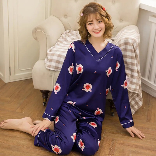 Nuevo Pijama De Seda Simulado Con Inserto Coreano De Dibujos
