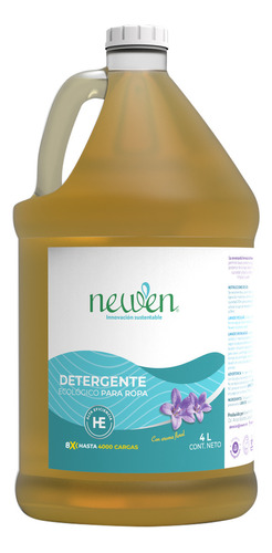 Newen 4 litros detergente líquido sin enjuague para ropa biodegradable con pH neutro y rinde hasta 400 cargas de lavado