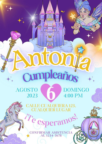 Invitación Cumpleaños Digital Imprimible Princesa Castillo