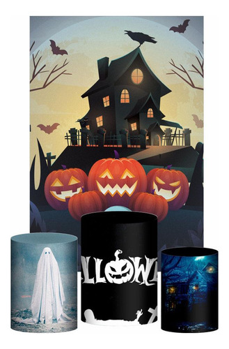 Kit Casado Halloween 4 Trio Capa Cilindro Retangular Tecido