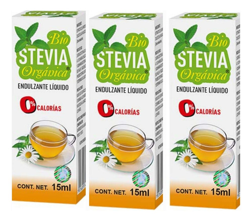 Endulzante Líquido Hoja De Stevia 15ml 3 Piezas