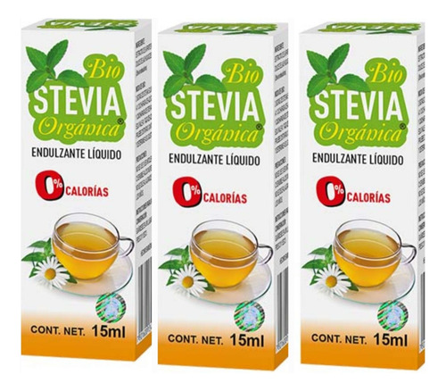 Pack 3 Endulzantes Hojas De Stevia Líquido De 15ml Biostevia